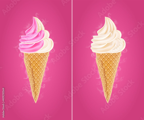 Creamy ice cream on a bright background