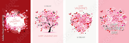 Valentine's day card design. Love Tree, Art Frame, Heart shape. Wedding set. Wallpaper, flyers, invitation, posters, brochure, voucher,banners.