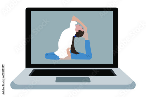 woman does yoga at home during covid-19 quarantine, yoga online, couch