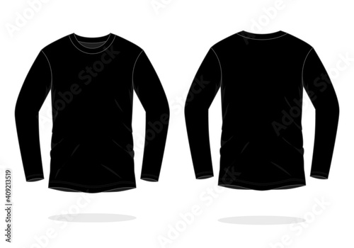 Blank Black Long Sleeve T-Shirt Template on White Background. Front and Back Views, Vector File