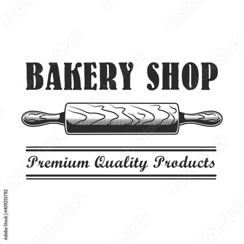 Bakery shop label design. Monochrome element with baking roller vector illustration with text. Workshop and course from chef concept for stamps and emblems templates