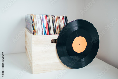 Vinyl with stack of records collection
