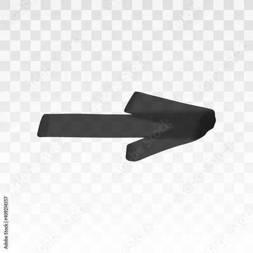 Black highlighter arrow isolated on transparent background. Marker pen highlight underline strokes. Vector hand drawn graphic stylish element