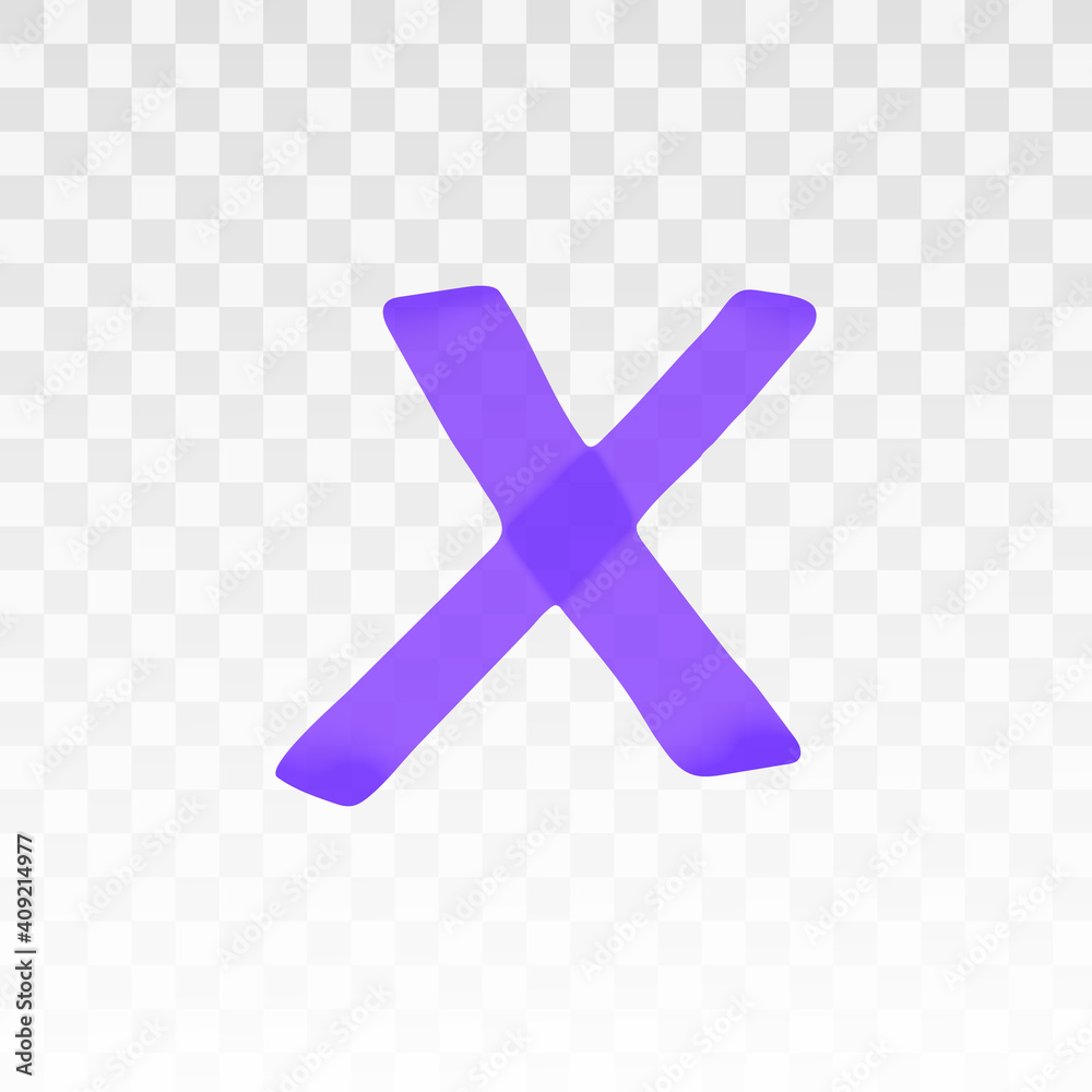 Obraz premium Purple highlighter cross isolated on transparent background. Marker pen highlight underline cross. Vector hand drawn graphic stylish element