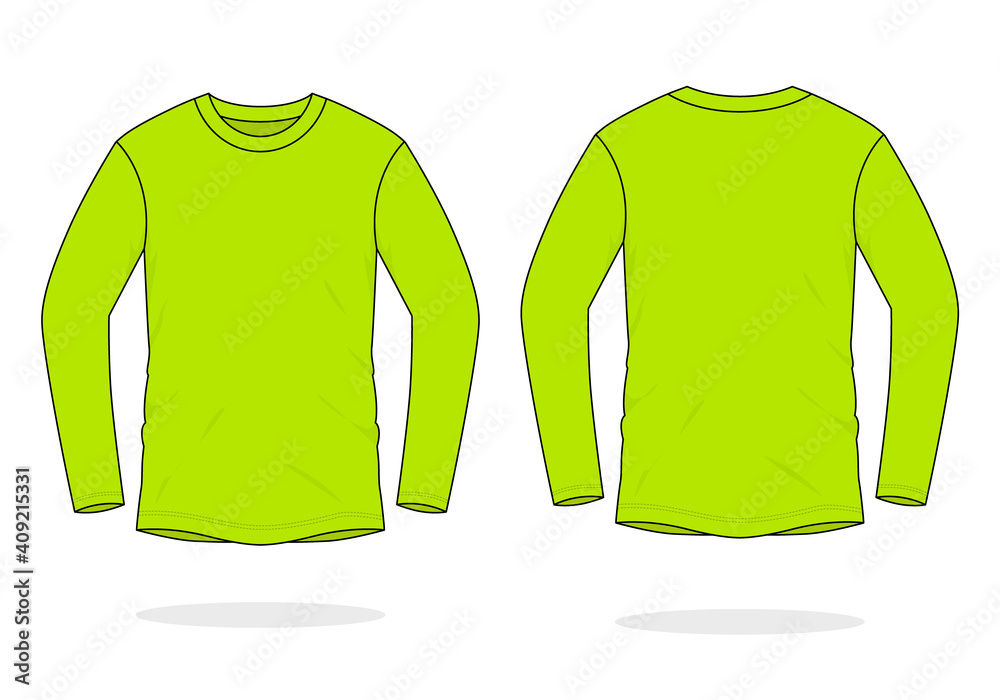 Blank Lime Long Sleeve T-Shirt Template On White Background.Front And ...