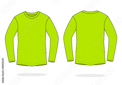 Blank Lime Long Sleeve T-Shirt Template on White Background .Front and Back Views, Vector File.