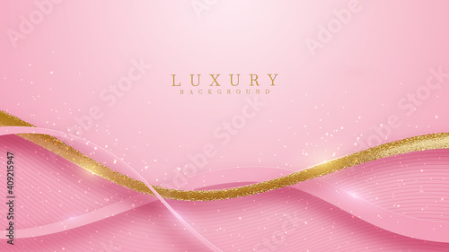 Luxury golden line background pink shades in 3d and paper cut abstract style , Valentines day concept, Illustration from vector about modern template deluxe design.