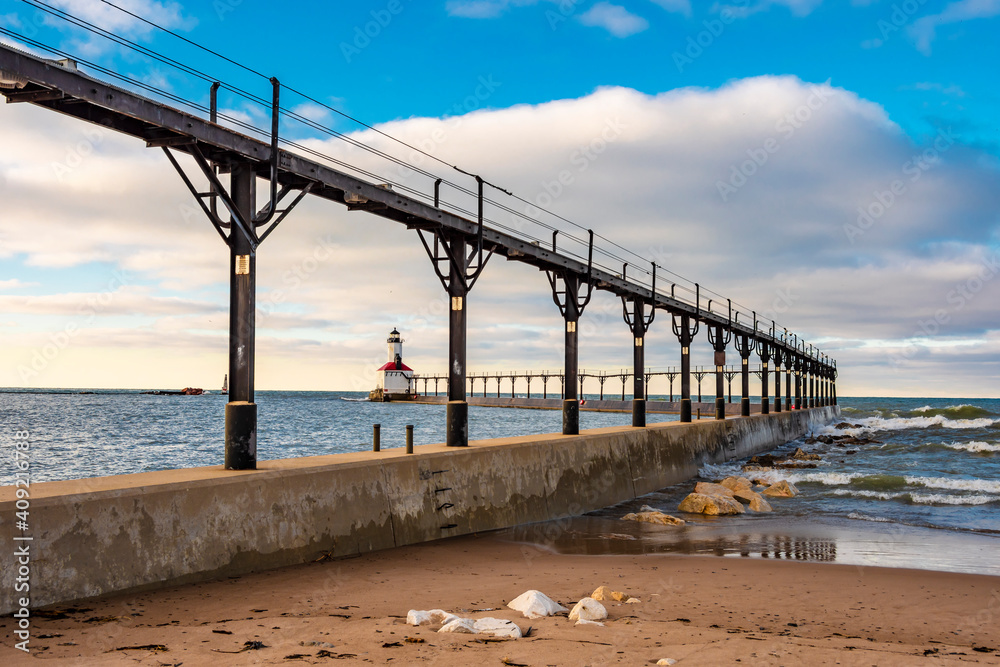 Michigan City East Pierhead Lighthouse view in Michigan City of Indiana State