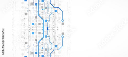 Abstract technology concept. Circuit board, high computer color background. Vector illustration with space for content, web - template, business tech presentation.