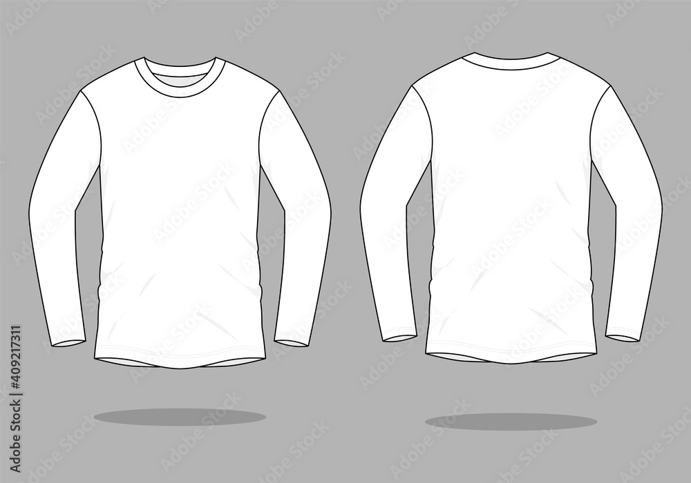 Blank White Long Sleeve T-Shirt Template On Gray Background.Front And Back  View, Vector File Stock Vector | Adobe Stock