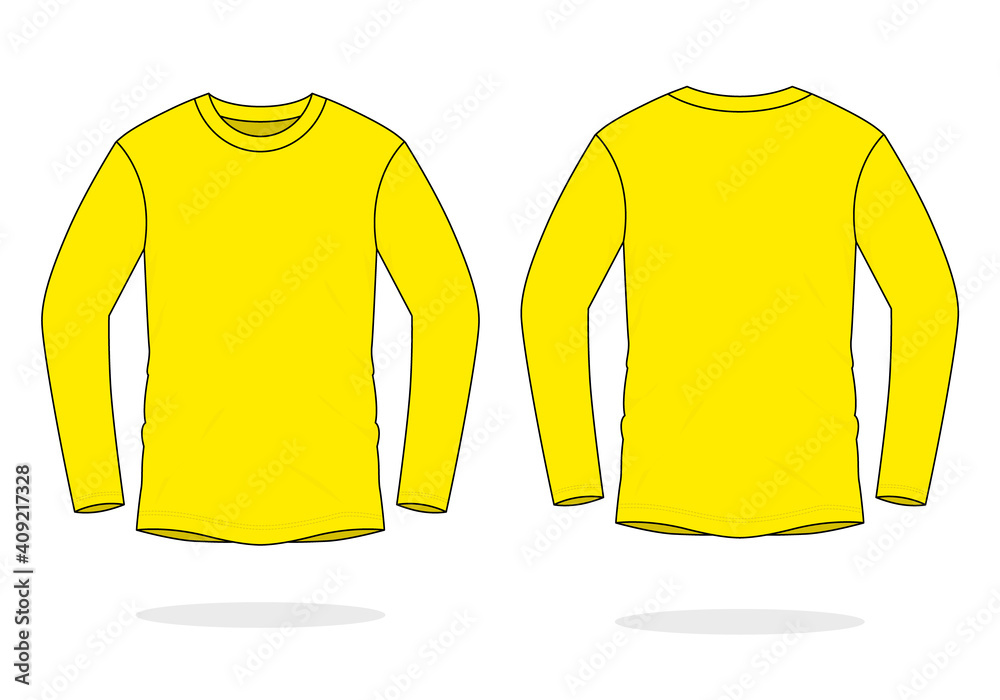 Blank Yellow Long Sleeve T-Shirt Vector For Template.Front And Back ...