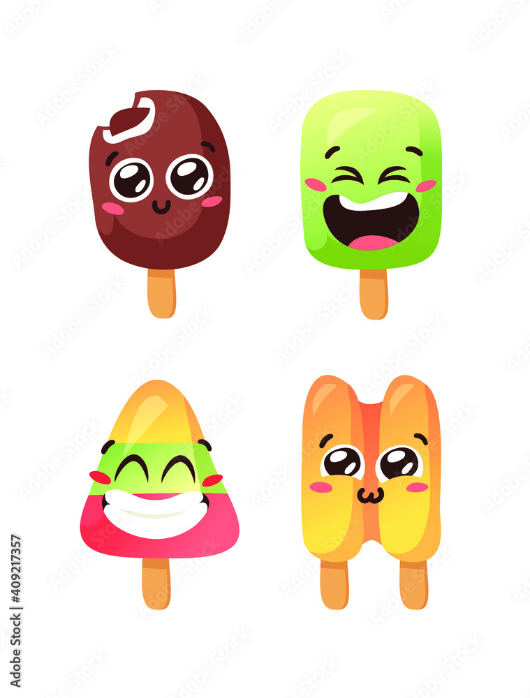 Hand Drawn Ice Cream Vector Artistic Drawing. Summer Illustration Sweet Fast Food Emoticon. Funny Emoji Hand Drawn Ice Cream Vector Artistic Drawing. Summer Illustration Sweet Fast Food Emoticon. Funny Emoji
