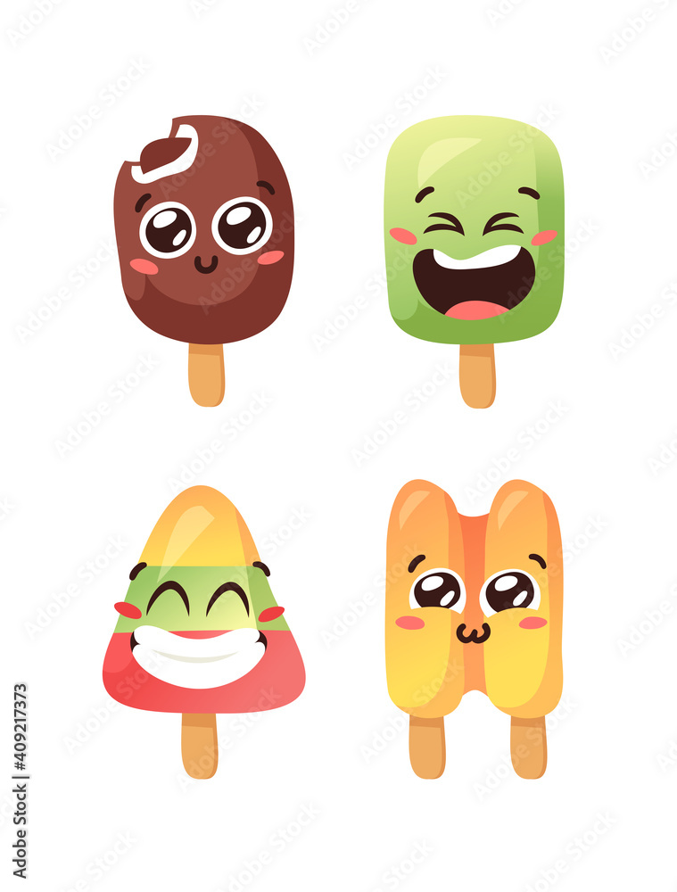Fototapeta premium Hand Drawn Ice Cream Vector Artistic Drawing. Summer Illustration Sweet Fast Food Emoticon. Funny Emoji