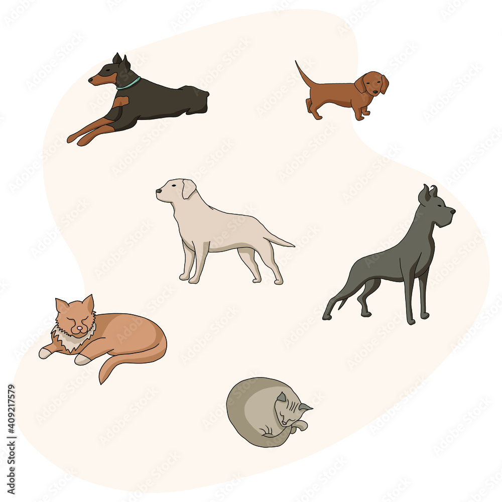 Cute dogs and cats sticker pack, animals 