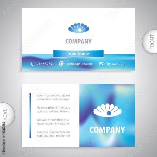 Business card template. Pearl in Shell symbol. Concept for business with luxury goods and jewelry.