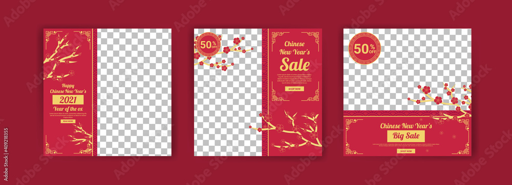 Chinese New Year 2021. Year of the Ox. Social media post template for digital marketing and sales promotion in Chinese New Year 2021. Sales ad for chinese new year . Chinese New Year 2021. Year of the Ox. Social media post template for digital marketing and sales promotion in Chinese New Year 2021. Sales ad for chinese new year .