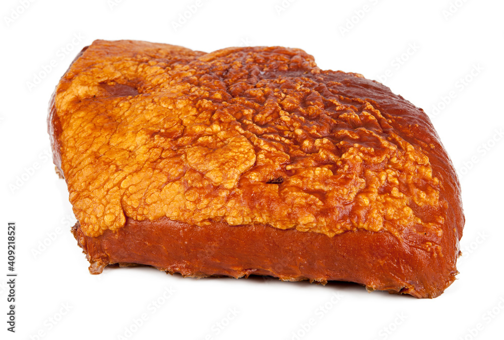 Smoked ham isolated on the white background. View from another angle in the portfolio. Smoked ham isolated on the white background. View from another angle in the portfolio.