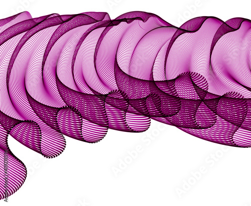 Wave of flowing particles modern relaxing illustration, transparent tulle textile on wind. Round dots vector abstract background. Beautiful wave shaped array of blended points.