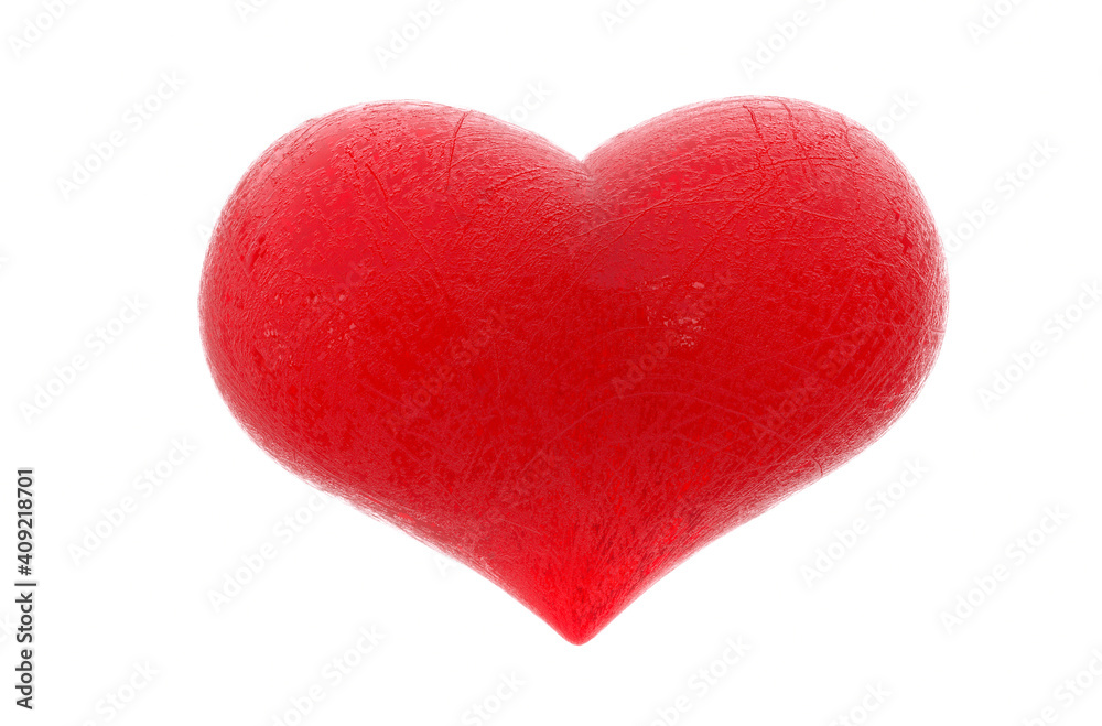 Valentines heart 3D render - -modern concept digital illustration of a frozen red heart. Valentines concept illustration