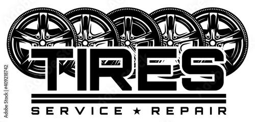 Vector illustration with wheels car drive. Template for logo design, business card, poster, website