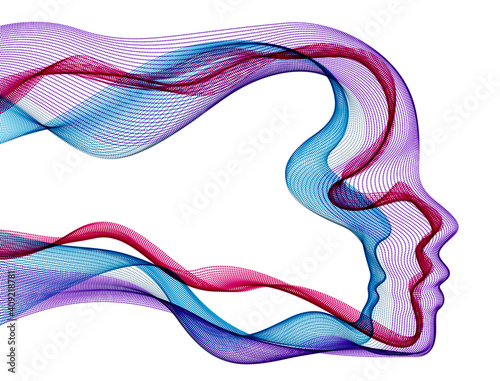 Futuristic idea of digital software soul of machine, spirit of technocratic time evolution period, human head vector illustration made of dotted particle flow array.