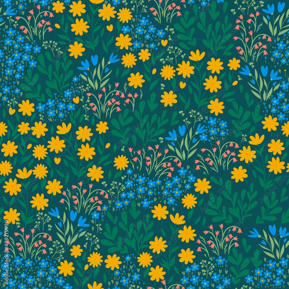 Seamless pattern with meadow flowers. Vector graphics.
