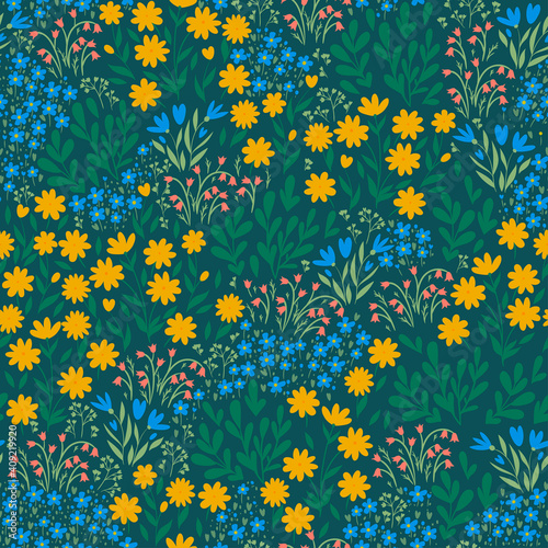 Seamless pattern with meadow flowers. Vector graphics.