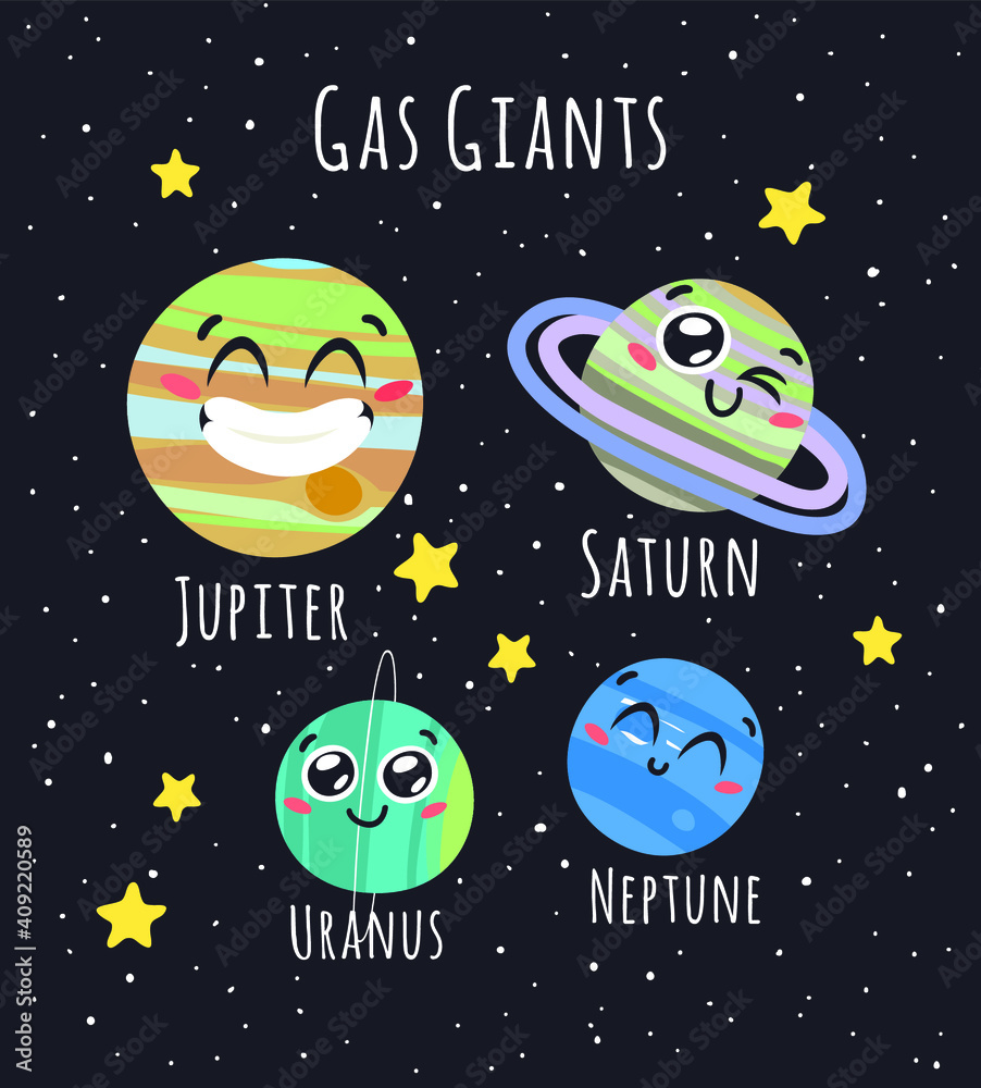 Hand Drawn Childish Illustration Gas Giant in Cosmos. Vector Drawing Planet in Space. Cartoon Solar System object Jupiter, Saturn, Uranus, Neptune Hand Drawn Childish Illustration Gas Giant in Cosmos. Vector Drawing Planet in Space. Cartoon Solar System object Jupiter, Saturn, Uranus, Neptune