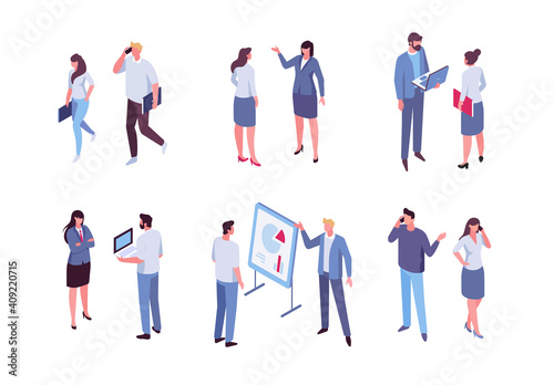 Office life. Isomeric business people vector set. Flat vector characters isolated on white background..