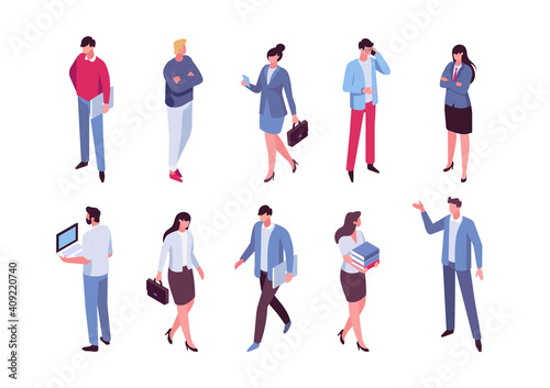 Office life. Isomeric business people vector set. Flat vector characters isolated on white background..