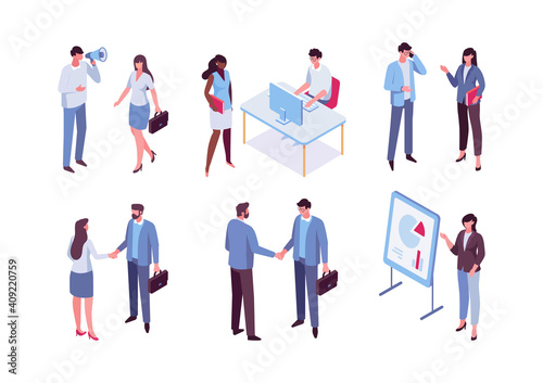 Office life. Isomeric business people vector set. Flat vector characters isolated on white background..