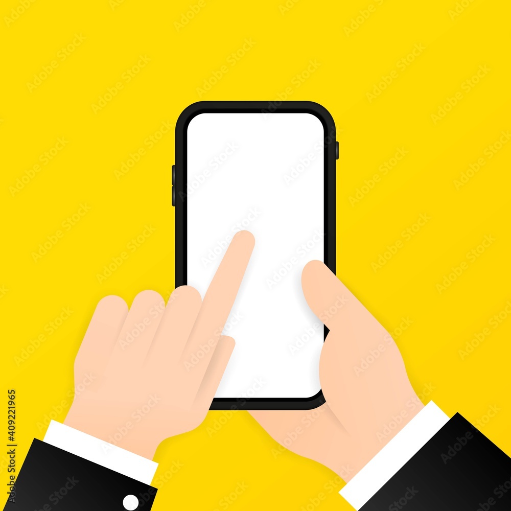 Hand holding phone with blank screen banner. Using smartphone concept. Vector on isolated background. Eps 10 Hand holding phone with blank screen banner. Using smartphone concept. Vector on isolated background. Eps 10