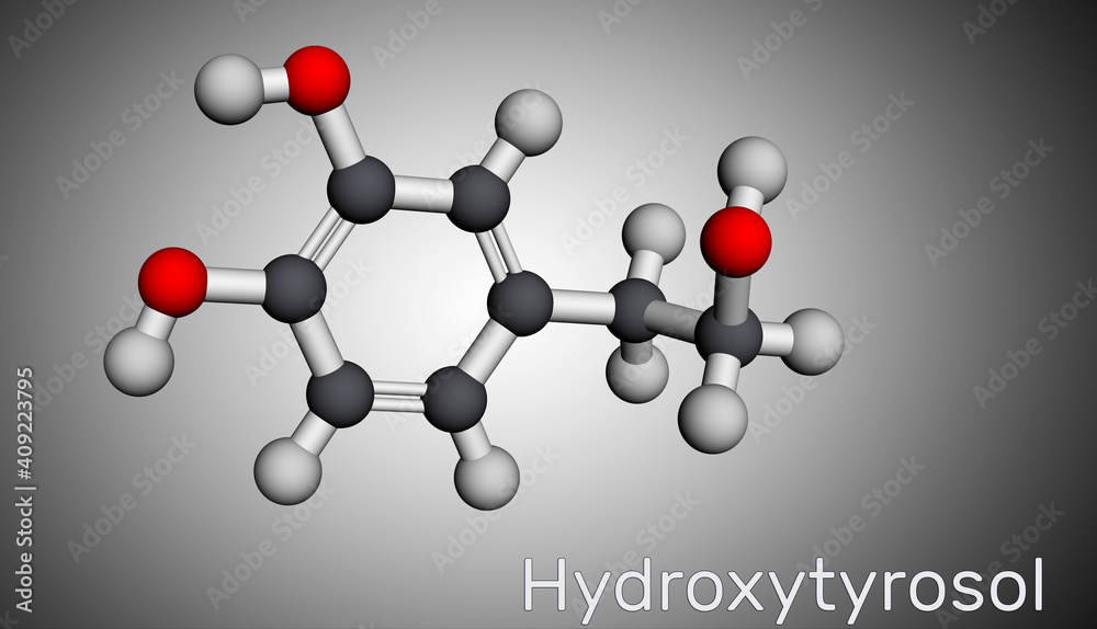 Hydroxytyrosol molecule. It is catechol, phenolic phytochemical ...