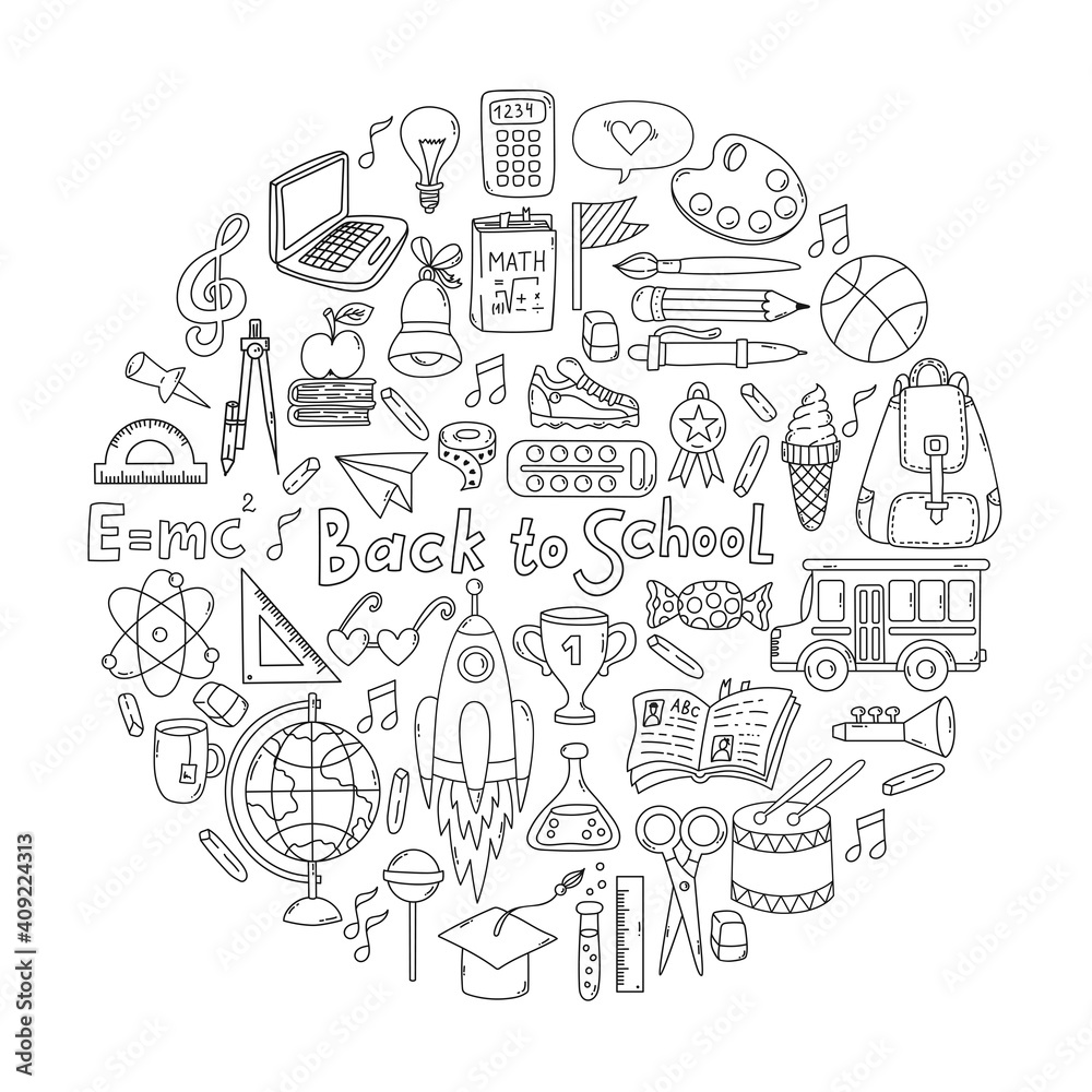 School education doodle line vector icons set School education doodle line vector icons set