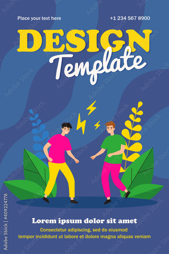 Angry guys fighting hand-to-hand. Foe, enemy, lightning flat vector illustration. Quarrel and relationship concept for banner, website design or landing web page Angry guys fighting hand-to-hand. Foe, enemy, lightning flat vector illustration. Quarrel and relationship concept for banner, website design or landing web page