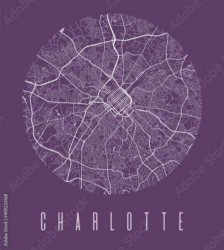 Charlotte map poster. Decorative design street map of Charlotte city, cityscape aria panorama.
