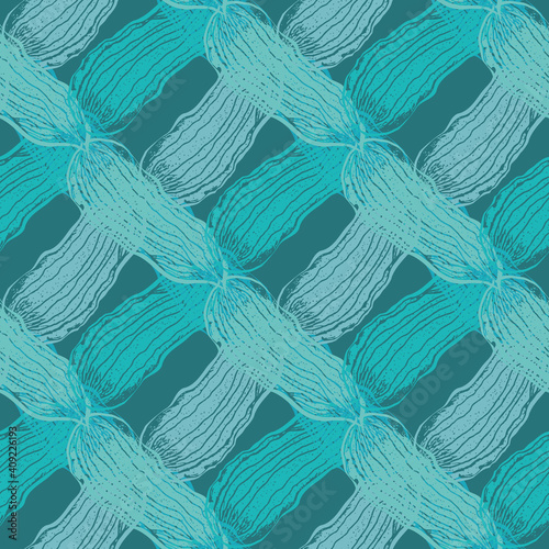 Vector braid effect damask weave seamless interlace pattern background. Backdrop with woven yarn plait strands. Aqua blue geometric baroque lattice with blended layers. Diagonal criss cross repeat.