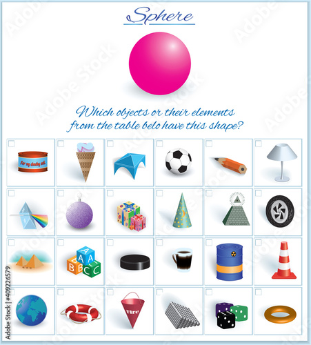 Sphere. Image of volumetric geometrical figure with examples of such objects form
