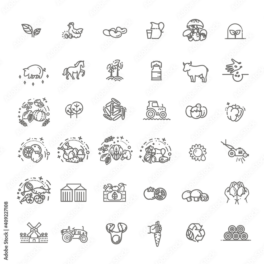 Set of Agriculture and Farming Line Icons