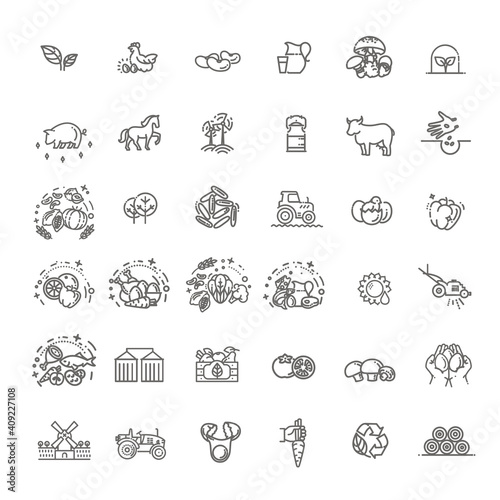 Set of Agriculture and Farming Line Icons