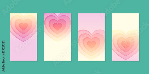 Valentine's day background set. Collection of beautiful shining background decorated with hearts. Editable templates for social networks and stories. Vector 10 EPS.