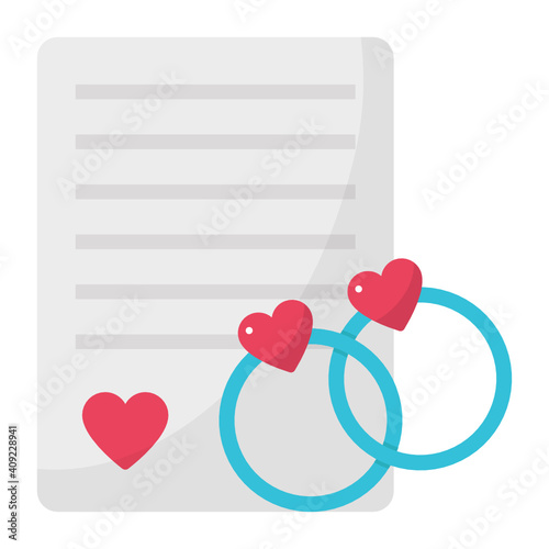 Proposal Letter with pair of engagement rings Concept, Lover Conversation on Paper Vector Color Icon design, Valentines Day Decor Postcard on white background,