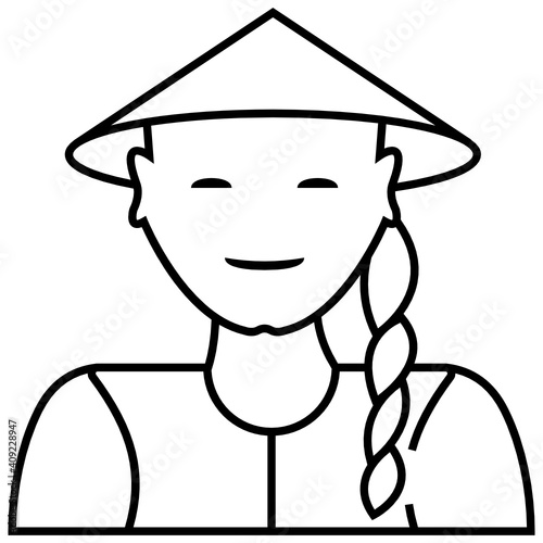 Chinese Farmer Wearing Hat Concept, Decorative Rice Cap Vector Color Icon Design, Traditional Chinese Culture Symbol on white background, Lunar New Year of the Ox 2021 Sign, China Travel Guide Stock