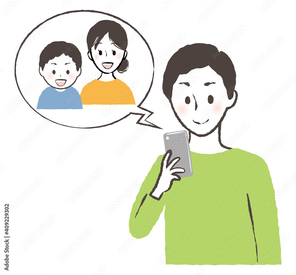 illustration of a man seeing family photo illustration of a man seeing family photo