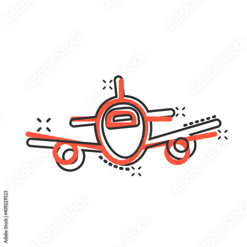 Plane icon in comic style. Airplane cartoon vector illustration on white isolated background. Flight airliner splash effect business concept. © Lysenko.A