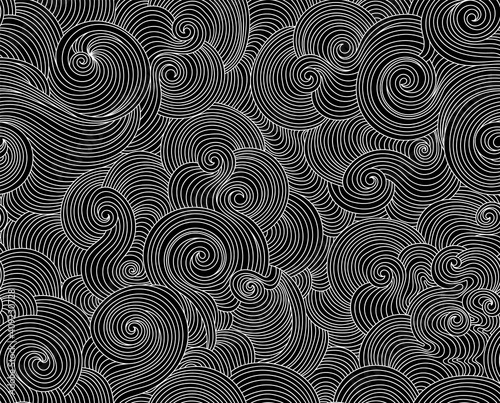 Abstract vector seamless pattern with curling wavy lines and doodles