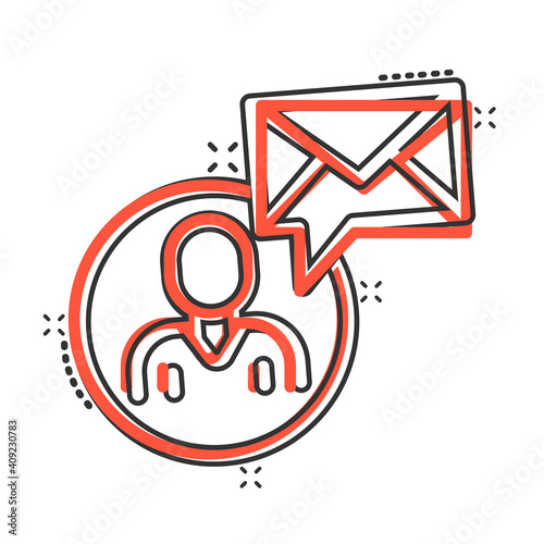 People with envelope icon in comic style. Email receive cartoon vector illustration on white isolated background. Message splash effect business concept.