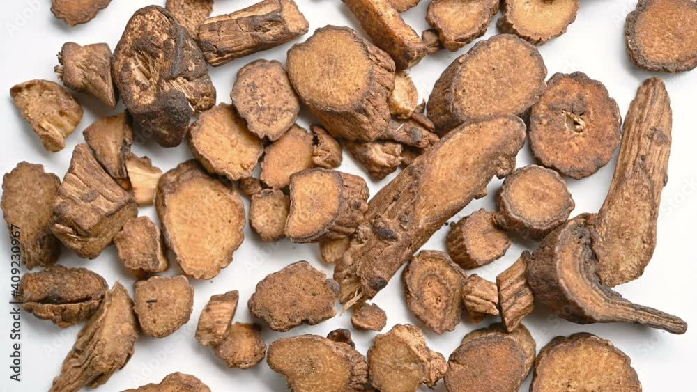 top view JiuChuanNiuXi or Cyathulae Radix or Yellow Rice Wine Processed Medicinal Cyathula officinalis Root rotating top view JiuChuanNiuXi or Cyathulae Radix or Yellow Rice Wine Processed Medicinal Cyathula officinalis Root rotating