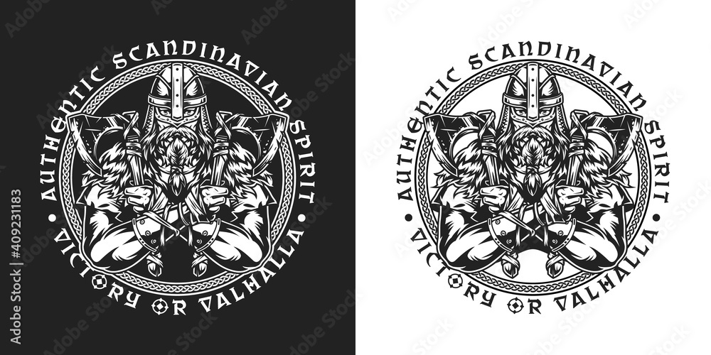 Scandinavian medieval warrior round emblem Scandinavian medieval warrior round emblem