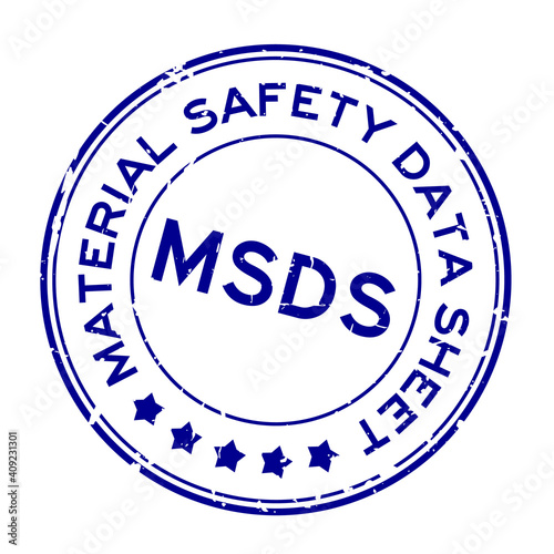 Grunge blue MSDS (Abbreviation of material safety data sheet) word round rubber seal stamp on white background